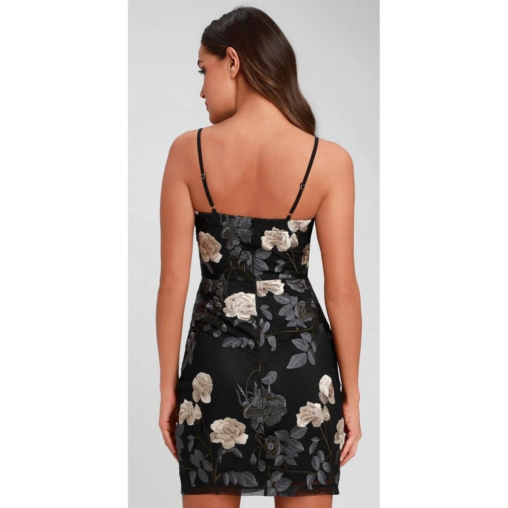 Lulus Elston Black Floral Embroidered Bodycon Dress S‎ NWT Party - Picture 2 of 8